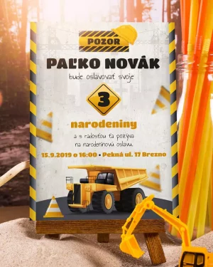 Pozvánka na detskú párty s motívom nákladného auta