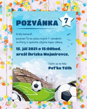 Pozvánky na detskú oslavu pre chlapcov aj dievčatá s motívom športu a futbalu . Kvalitná tlač. Úprava návrhu online Zdarma.